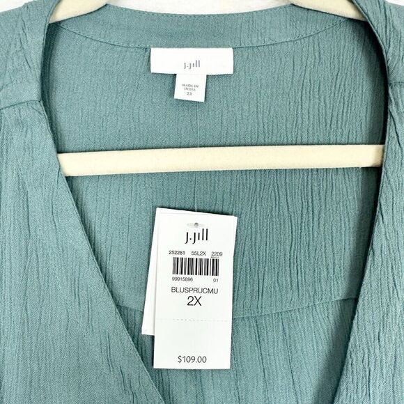 J Jill Embroidered Pintuck Tunic Size 2X New Blue Spruce Boho Crinkle Gauze - Picture 5 of 7